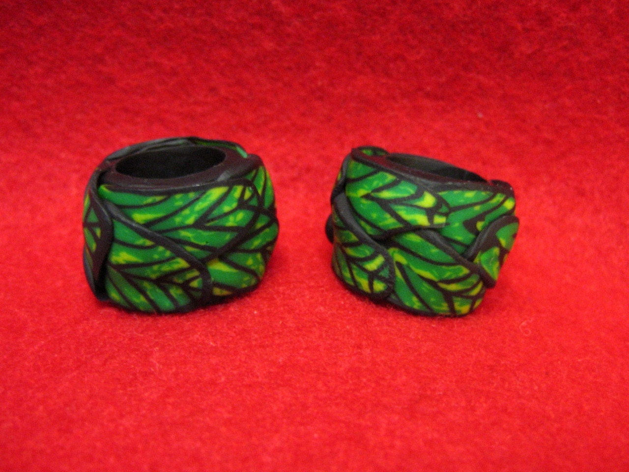 Dread Beads Green Leaves Set of 2   You Choose Hole Size