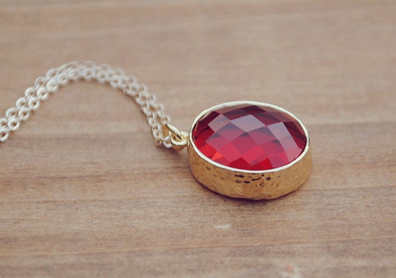 yeahhello. gold ruby red drop of light necklace