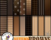 Autumn Browns Digital Scrapbooking Papers 16 jpg files Autumn Fall Harvest dots stripes harlequin gingham