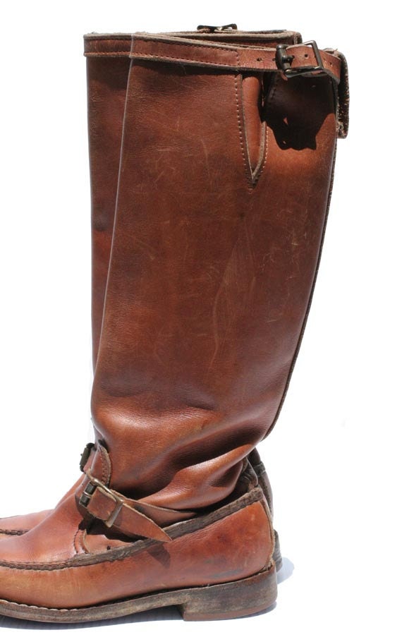 Vintage Mocha Brown GOKEYS Leather Strap Riding Boots size: 6.5