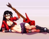Reclining Punk Rocker Chick with Blood Red Guitar Art Print - 11 x 17" - "Punky"