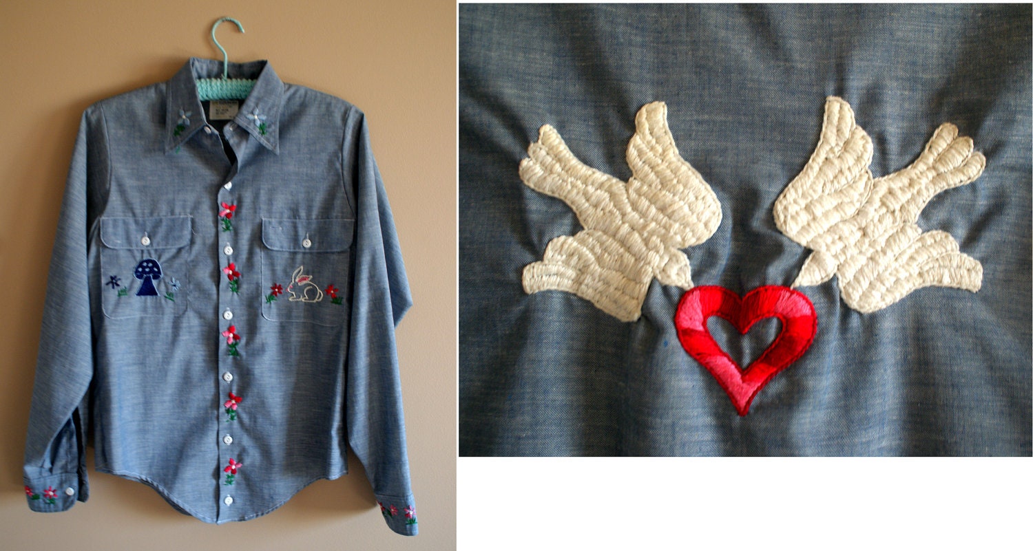 1970's Embroidered Chambray Denim Shirt