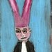 Original acrylic painting Biker boy wearing big pink bunny ears leather jacket humorous funny art
