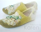 READY to SHIP Felted slippers KAREN with nunofelted silk, size 40, Us10