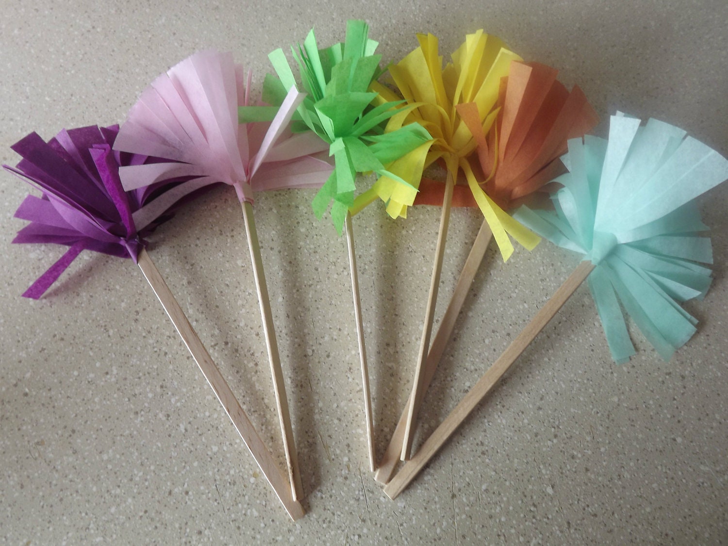 12 Cupcake and Cake Fringe Pom Toppers for weddings, parties and showers,
