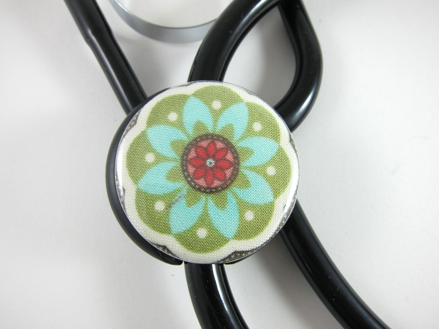 Stethoscope ID Tag Clip Charm - Teal Mandala