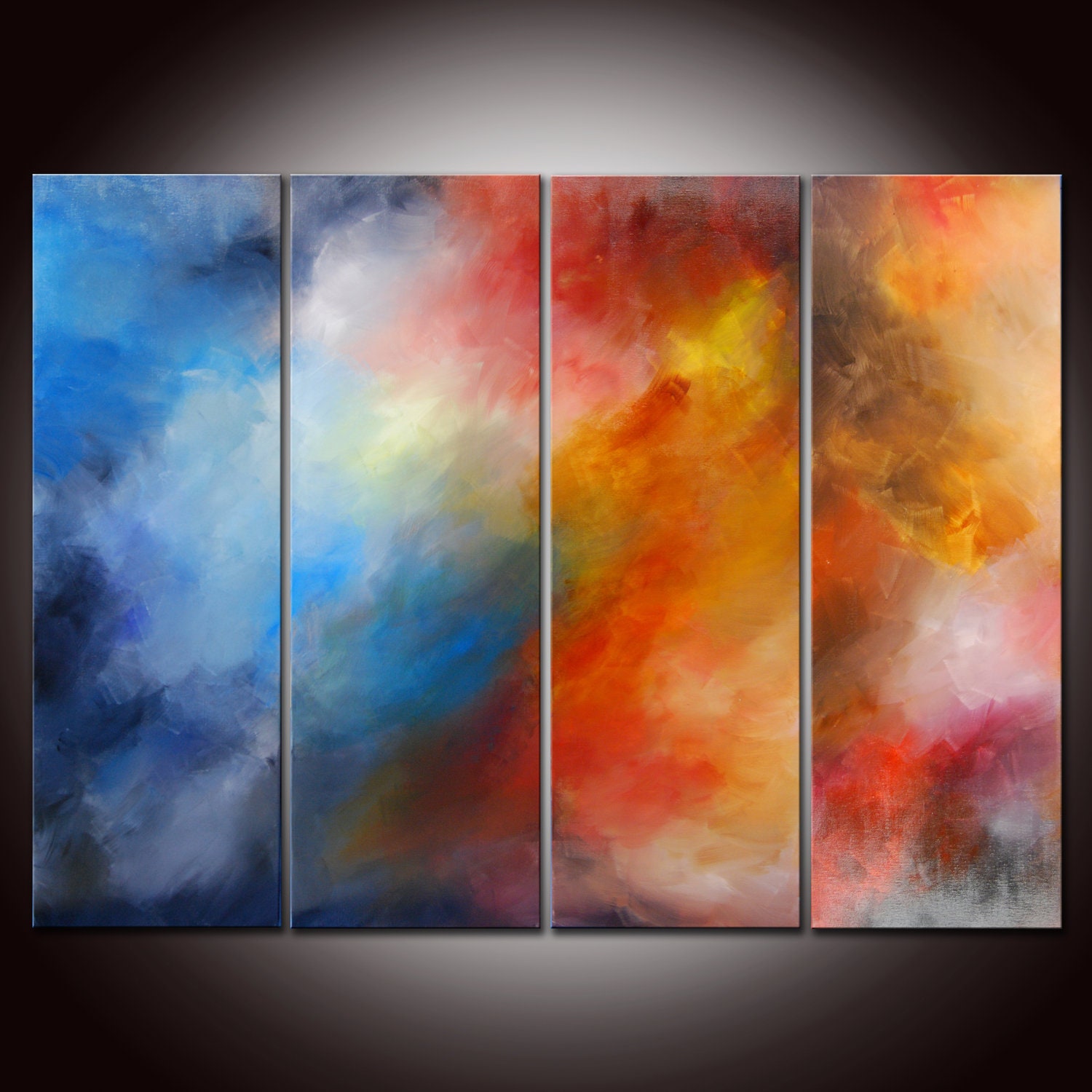 Large 48x36 Abstract Painting Ready to Hang - Blue Red Abstract Painting - Art Wall Art Decor by Andrada - Made to Order