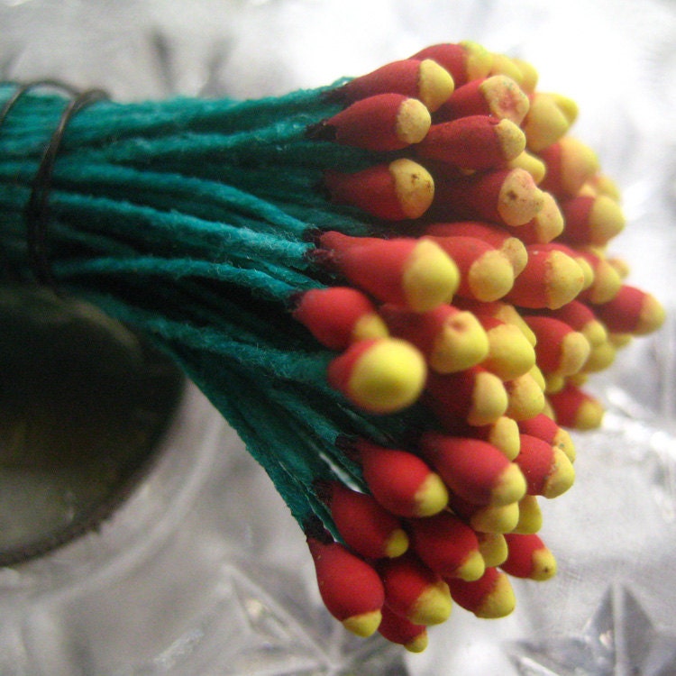 Millinery Flower Stamen Made In Germany Flower Peps 100 Stems Teal Red And Yellow