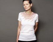 Womens Spring Fashion T shirt - Peacock Feather Shirt - White Alternative T shirt