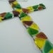 Fused Glass Cross Wall Decor Window Suncatcher Green, Yellow and Amber