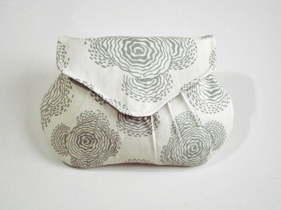 Ivory and Gray Clutch, Grey Floral Bag, Small Clutch Purse, Bridesmaid Purse
