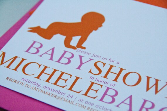 Modern Baby Girl Baby Shower Invitation Crawling Baby Shower Party Invitation set of 10 by Belleza e Luce Il_570xn