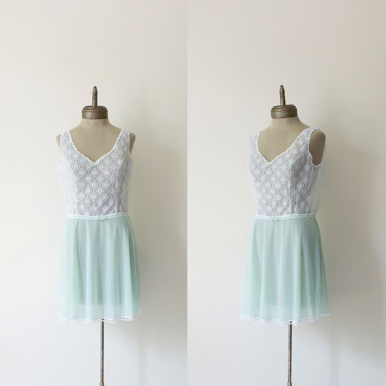1960s vintage RARE sheer lace bodice mini chiffon nightie sz L