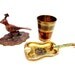Vintage Brass Enamel Figurine, Ashtray, Shot Glass