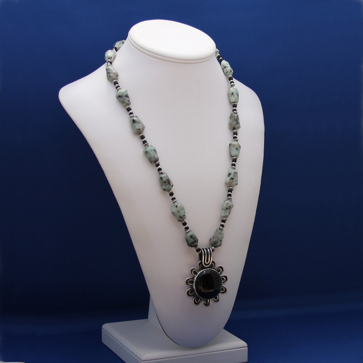 Sesame Jasper and Onyx Pendant Necklace Statement Extra Long-Sorcerer