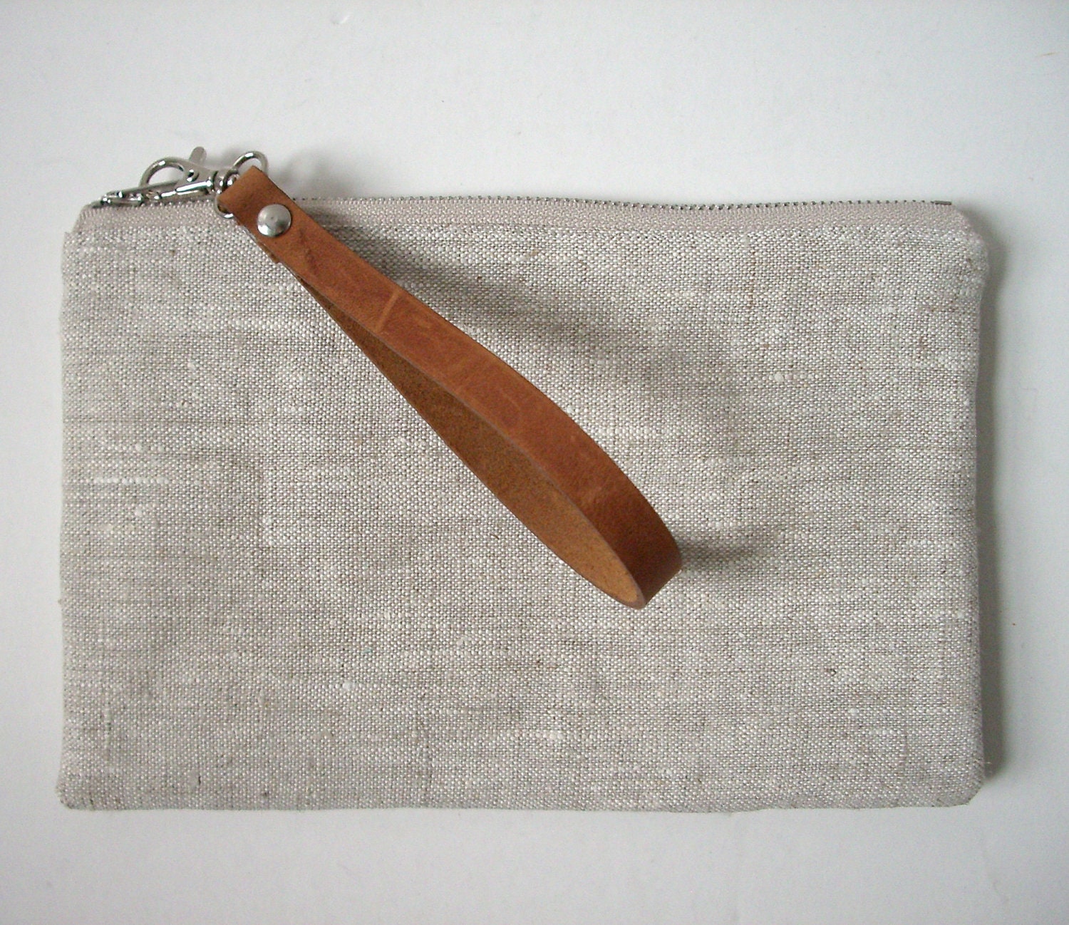 Clutch Bag, Linen, Neutral, Oatmeal Linen and Leather for Women. Simple Clutch