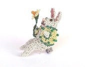 Rabbit brooch designed to sit on your shoulder, crochet wire bunny rabbit