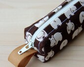 Brown Happy Hippos Bitty Bag (petite pencil or makeup case)