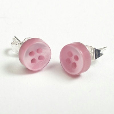 Button Stud Earrings - Pale Pink 9mm - buttonjewellery