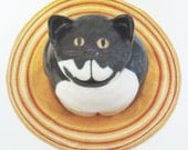 Cookie Jar Tuxedo cat: white black hand made Pottery prototype      yellow eyes