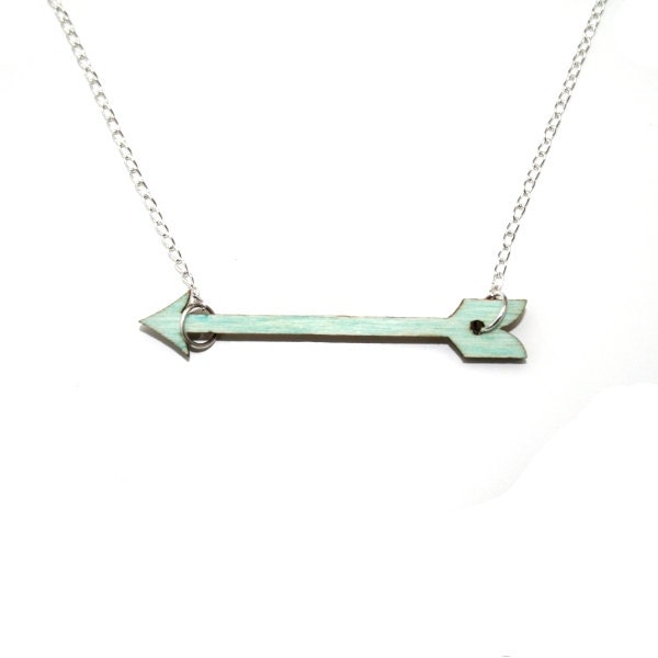 Mint Green Arrow Necklace, Painted Wood Arrow