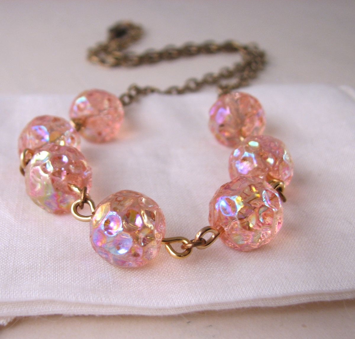 Blush  peach pink beaded necklace with vintage German glass