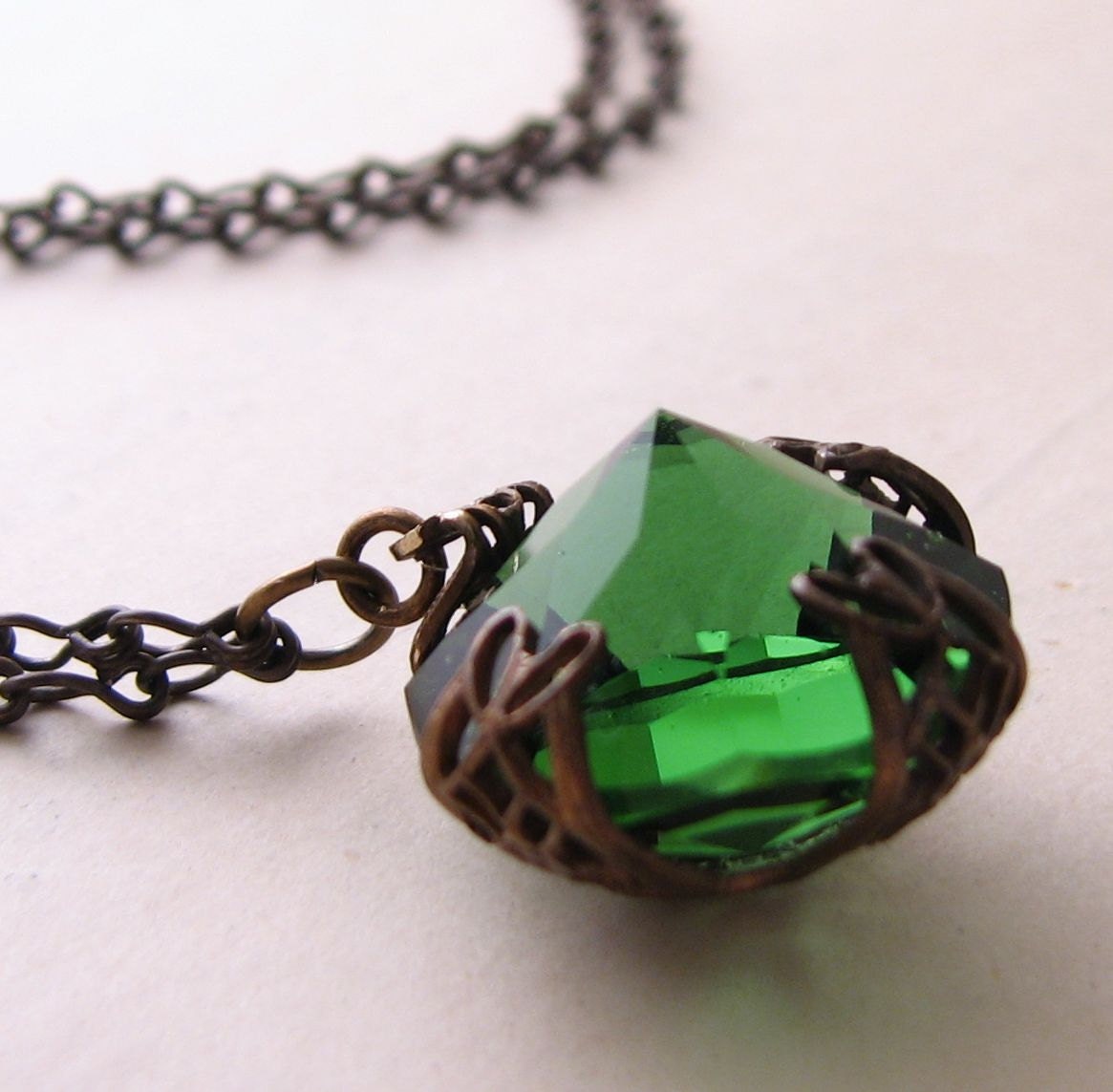Green Turmaline necklace vintage Swarovksi crystal filgree