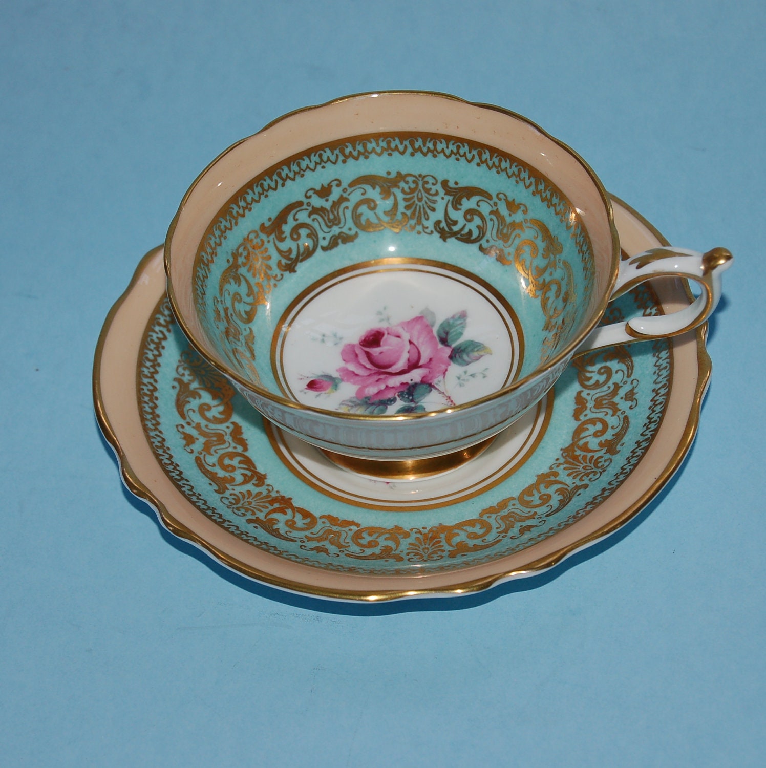 and Tea by cup paragon Saucer vintage Cup  GrandmasTopDrawer tea and Paragon with Vintage saucer Aqua