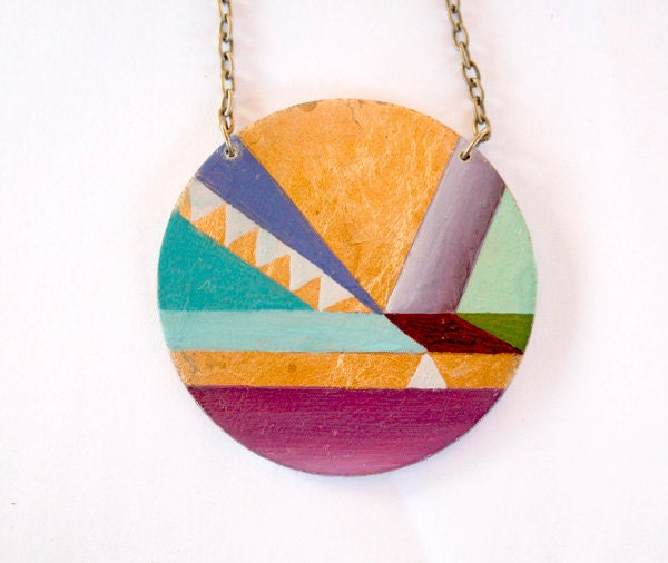 Geometric hand painted pendant- Gold