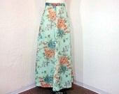 1970s skirt / The Flower Child Vintage 70's Blue Floral Maxi Skirt