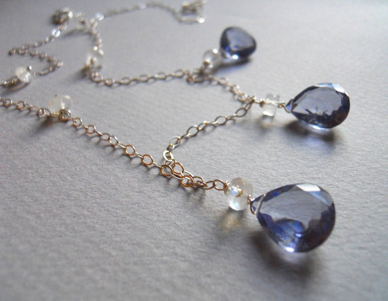 SALE was 122 now 98 Silvery Moon Necklace Moonstone and Rare Ceylon AAA blue quartz - $98.00 USD
