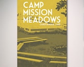 Camp Mission Meadows Campfire Art Print, Chautauqua Lake Poster, Vacation Art Print Poster, Summer Camping Poster, Travel Art, 12x18 Print