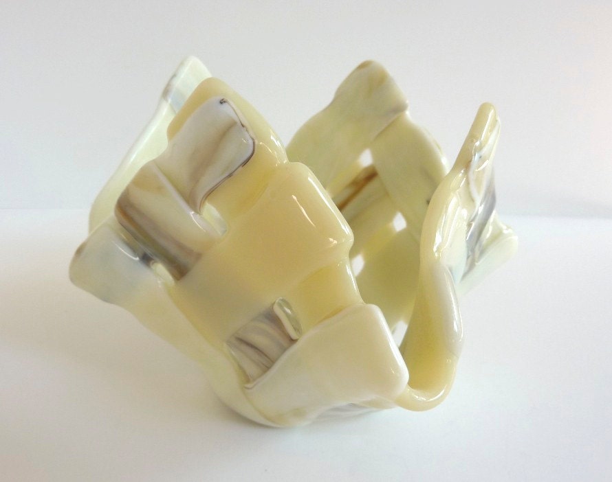 Glass Votive Candle Holder in French Vanilla and Brown