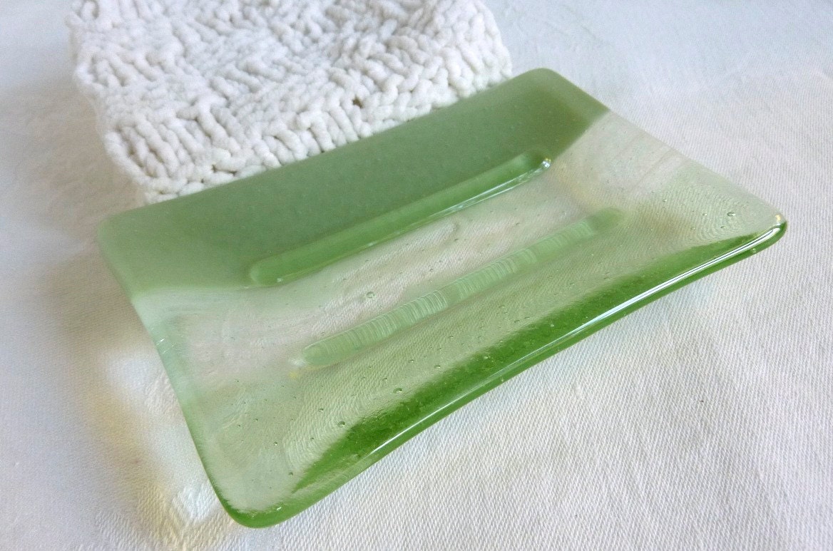 Soap Dish in Willow and Green Tea Fused Glass