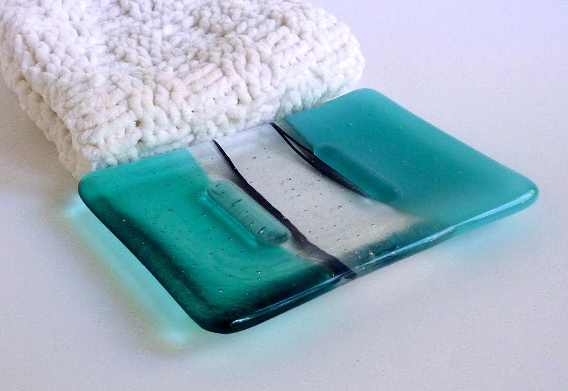 Pale Aquamarine Glass Soap Dish
