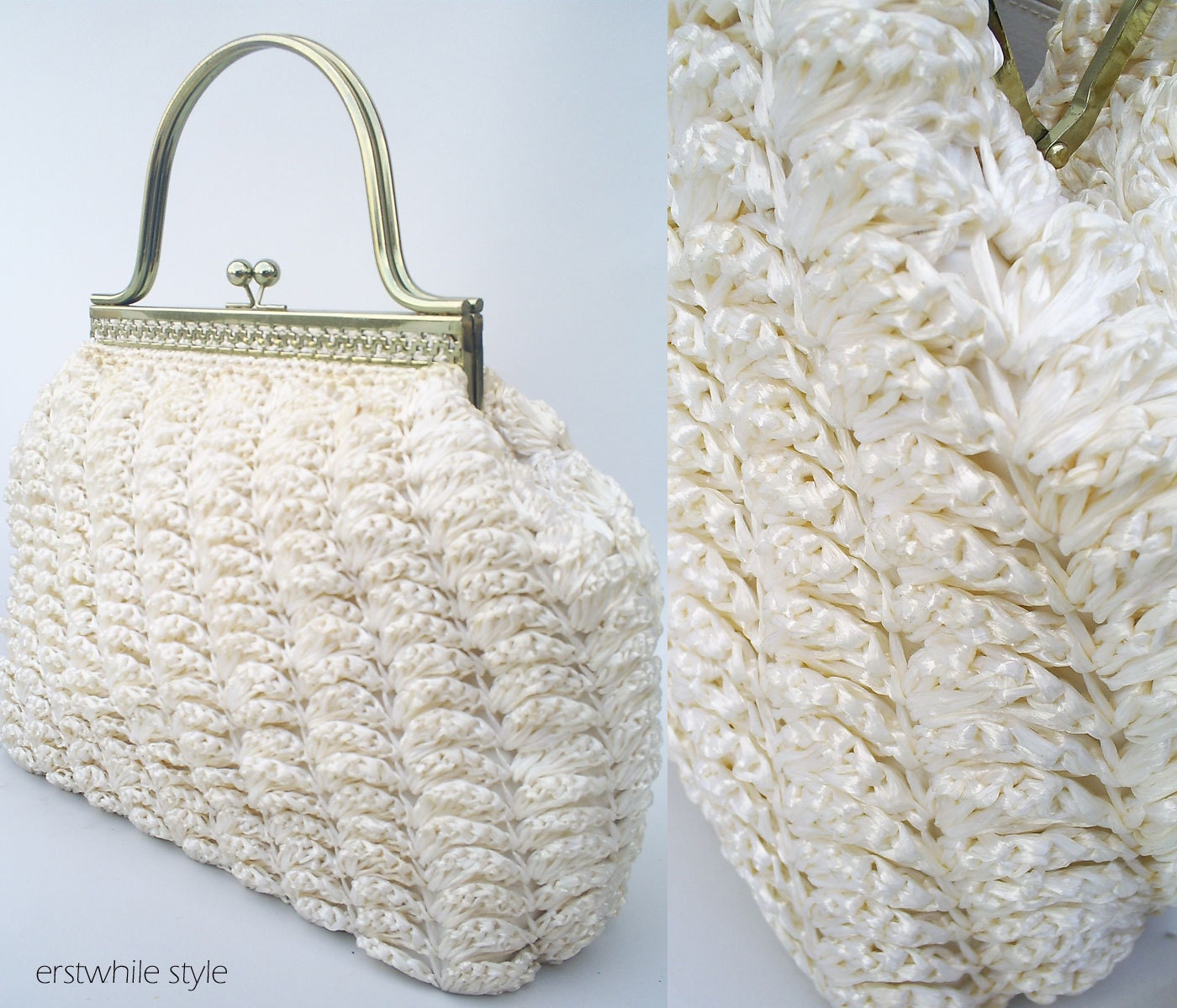 Oversized White 1950s Straw Handbag