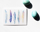 Five Feathers -  Watercolour, Pen and Ink Illustrated, blank A5, 100% recycled Card with Envelope.