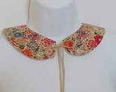 Floral Leather Peter Pan Collar / Antique Floral Design / Beige Goatskin / Pink - Blue - Green - Purple - Orange - Red