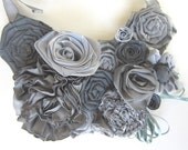 Ribbon flower bib statement necklace: French ribbon flowers in gray hues -- shades of gray that won't tie you up - AmyDidIt