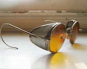 1940's Welsh Safety Sunglass Goggles w Cable Temples Amber Lenses Side Shields