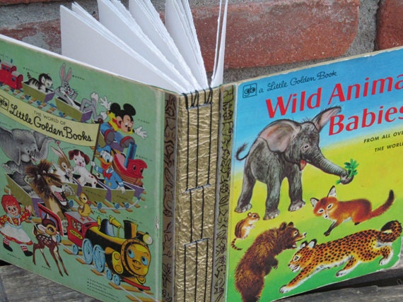 Wild Animal Babies Golden Book Journal with Hand Torn 140lb Cold Press Watercolor Paper