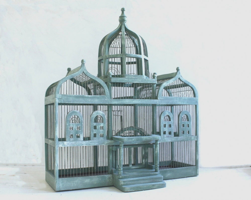 Reserved for Kathryn Large Vintage Triple Dome Taj Mahal Bird Cage