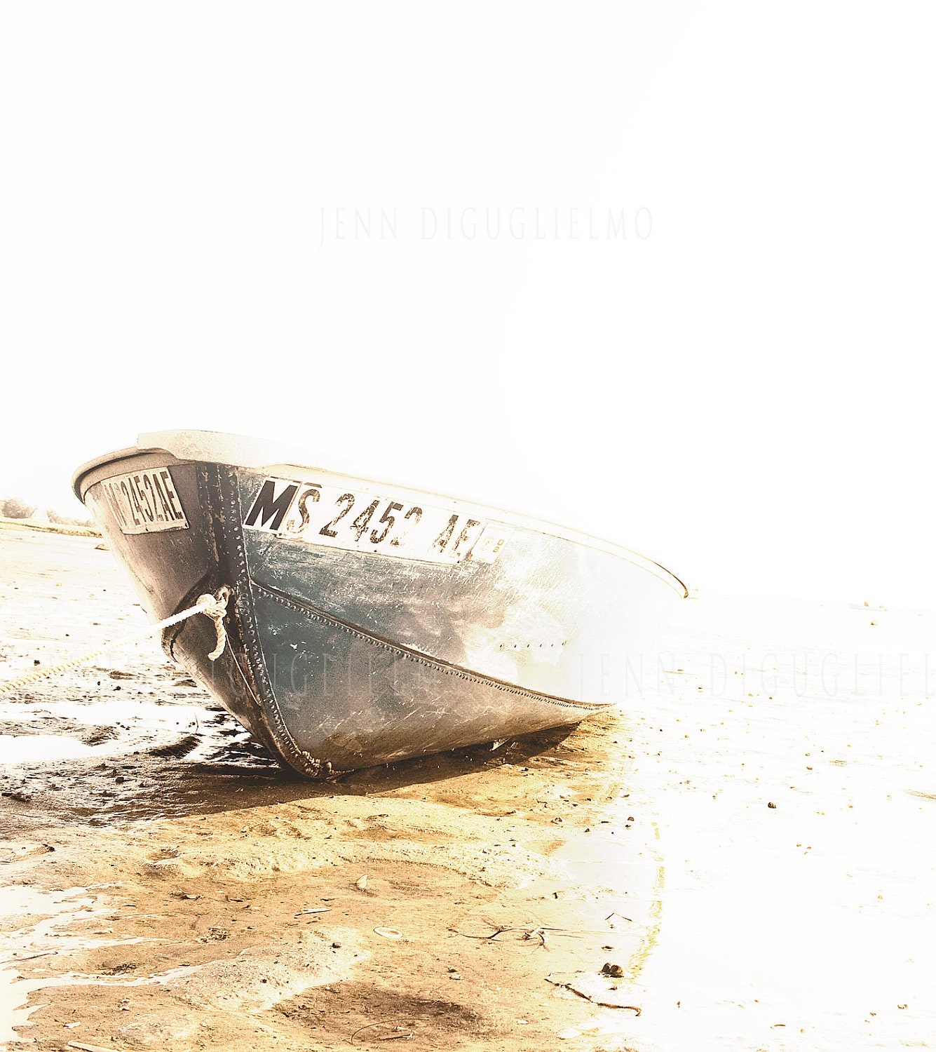 Boat Photography -  sandy summer beach ocean seagull blue teal neutral wall decor