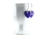 Enamel Heart Earrings, Handcrafted Sterling Silver Dangle Earrings, Glossy Purple Heart Drops, Handmade Silver Earrings, Everday Earrings