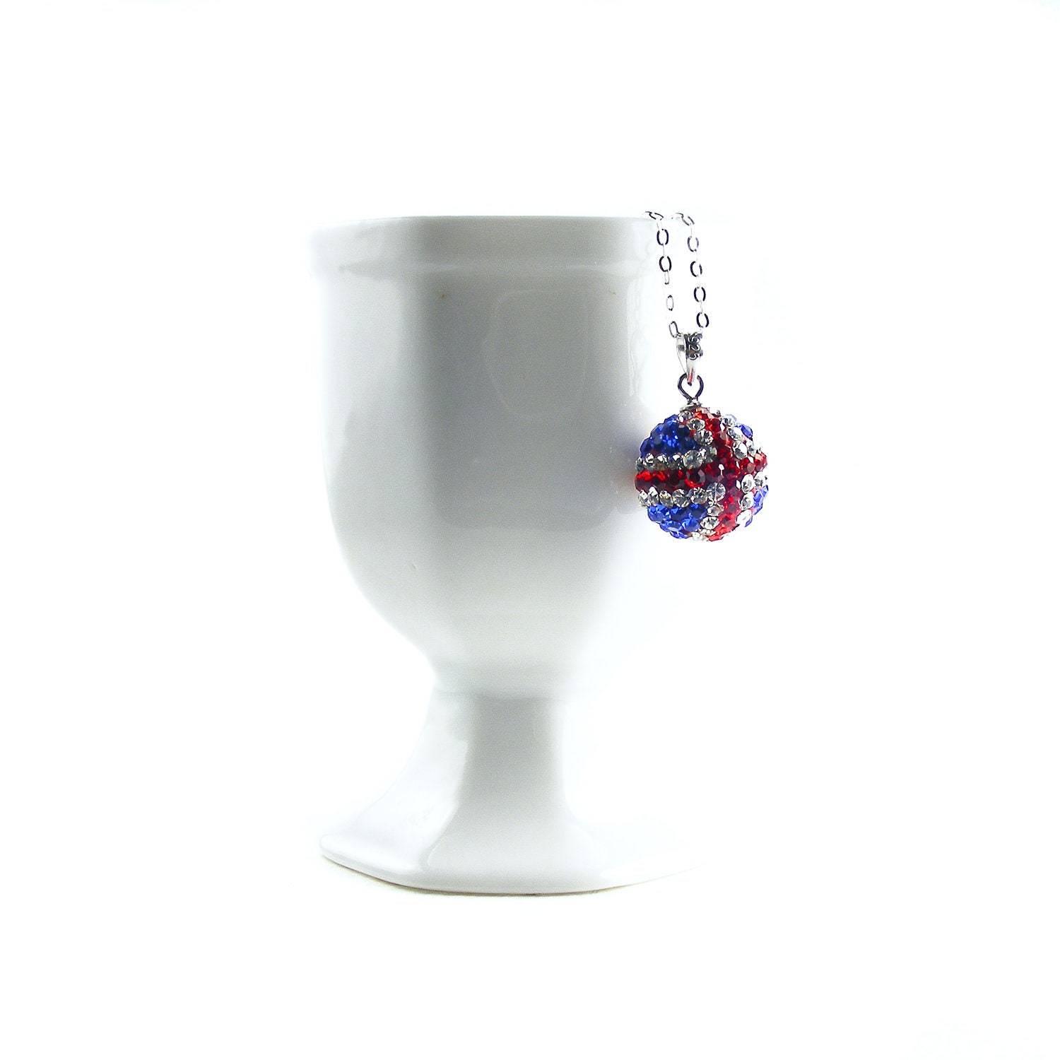 Union Jack Pendant, British Flag Jewellery, Celebrity Style Jewelry, Swarovski Crystal & Sterling Silver Disco Ball Necklace
