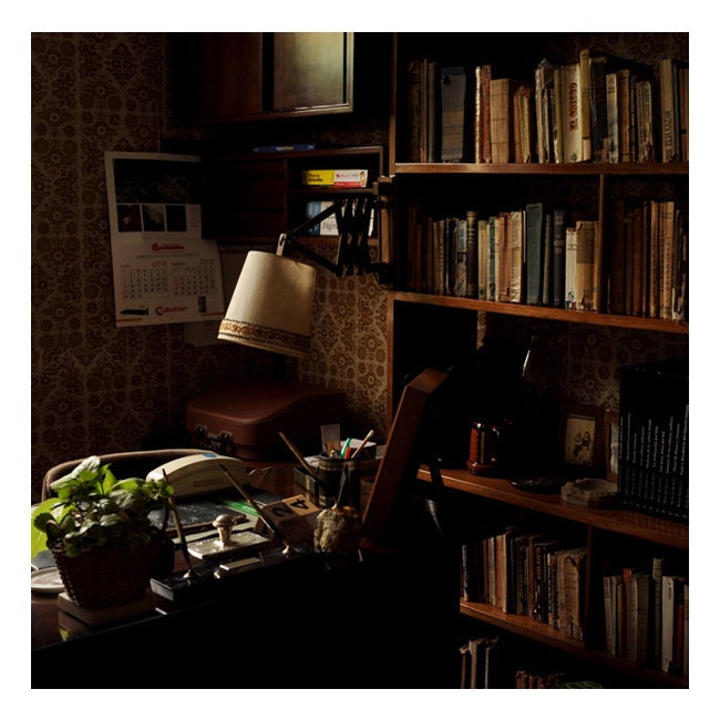 Warm Office With Book Library - 8x8 Fine Art Photography Print - Natural Light Interior Photography