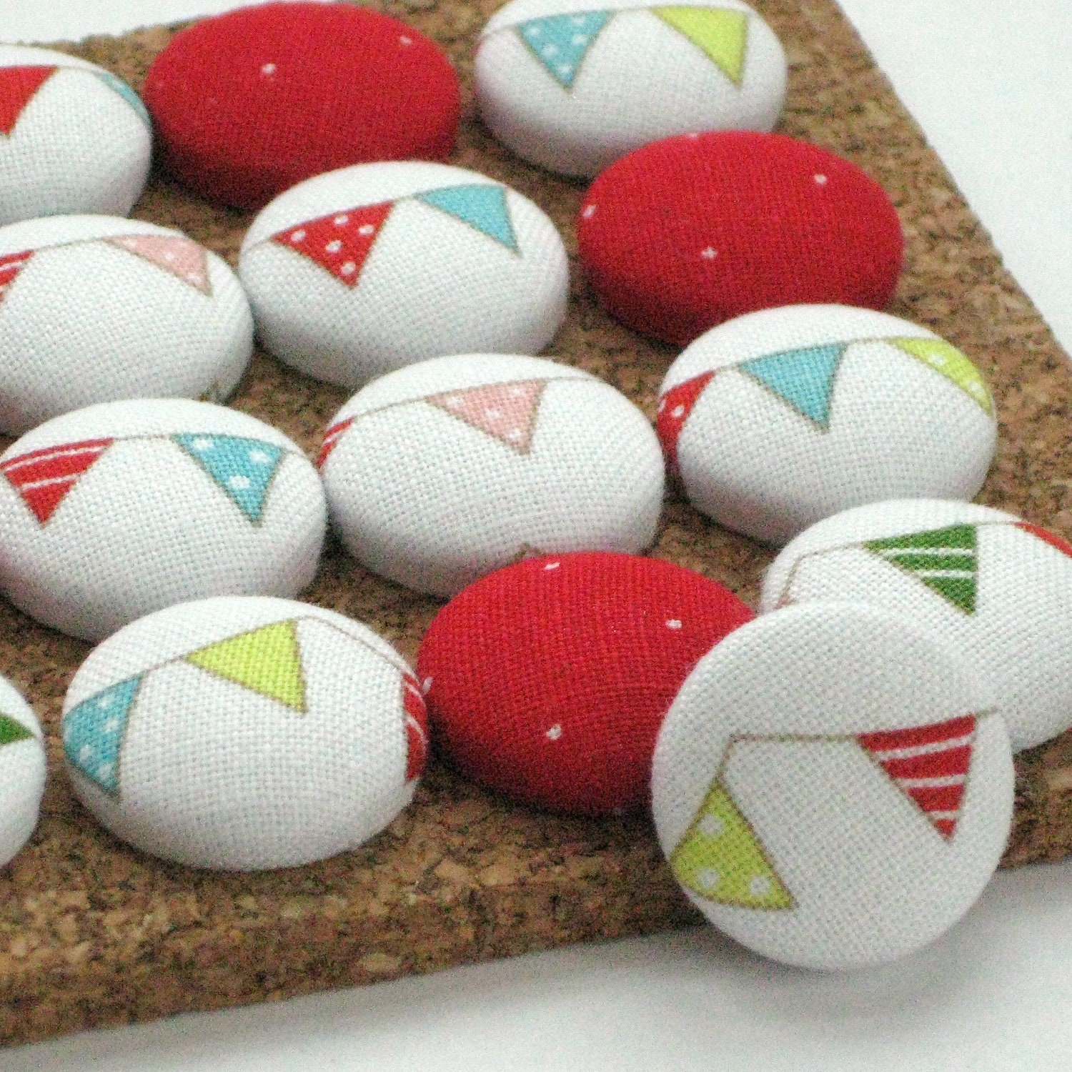 Celebrate. . .16 Fabric Bunting Push pins. Red Pennant Thumbtacks. Birthday Gift