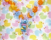 Hey Stitch - Orange, Blue and Yellow Button Charm Necklace with Hawaiian Stitch Charm