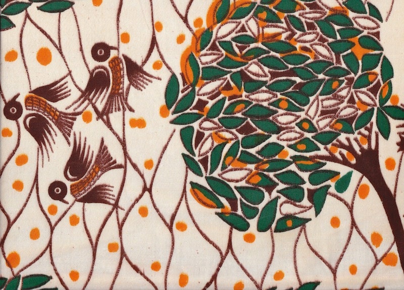 Vintage Birds and Tree Print Fabric