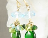 Chrome Diopside, Peridot, and Swiss Blue Topaz Gold Fill Earrings - (AZIZI 571)